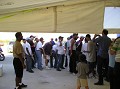 Line for autographs at Team Sahlen trailer. 